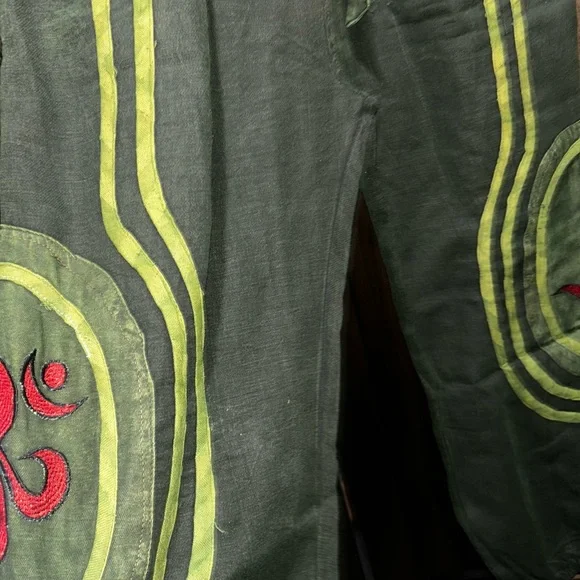 100% Cotton Boho Green Namaste Pants - Picture 4 of 11